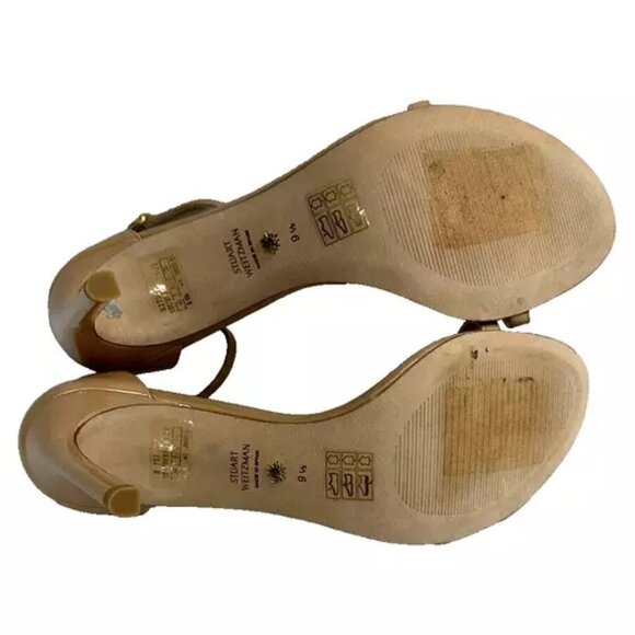 $500 STUART WEITZMAN NUDISTSONG 4" PATENT LEATHER ADOBE nude SANDAL 9.5 (PC2) - Picture 6 of 7